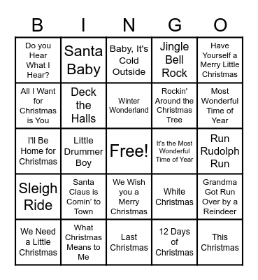 Deck The Halls Holiday Music Bingo Card