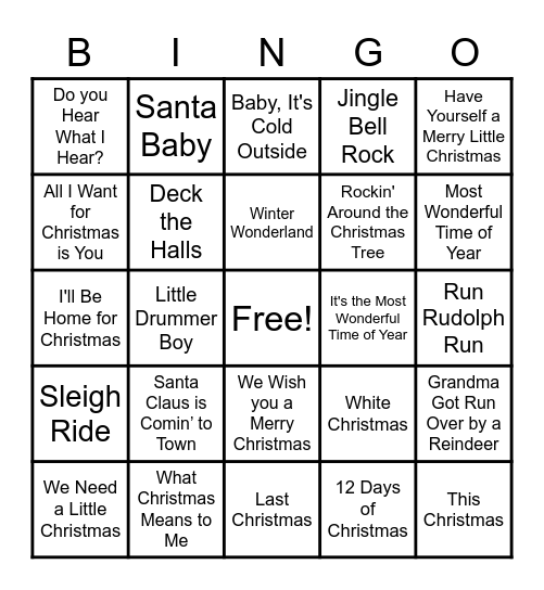 Deck The Halls Holiday Music Bingo Card