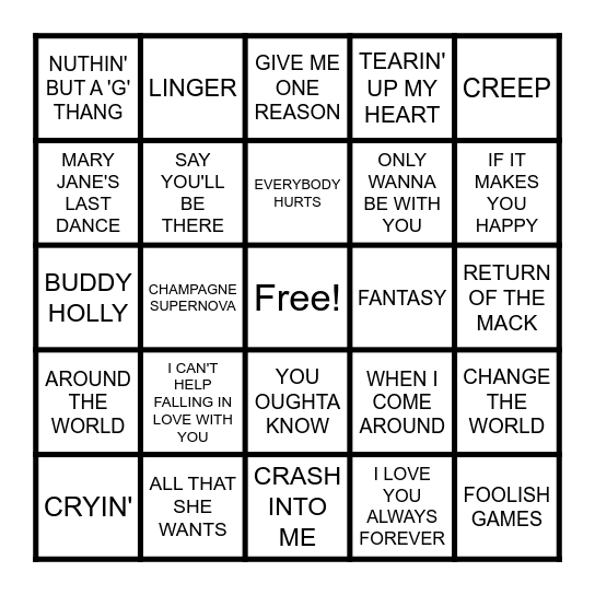 THE MID 90s Bingo Card