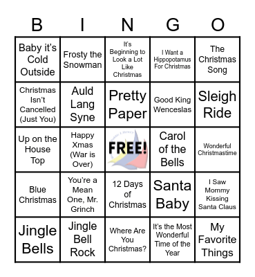 Holiday Songs Bingo Card