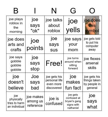 Joseph is too talkative Bingo Card