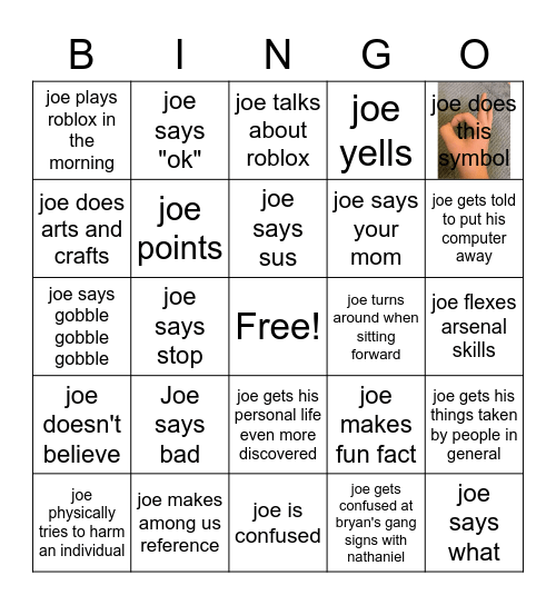 Joseph is too talkative Bingo Card