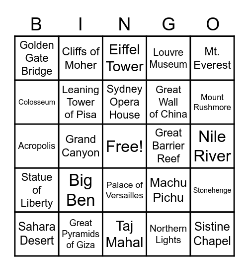MGX DESTINATION'S Bingo Card