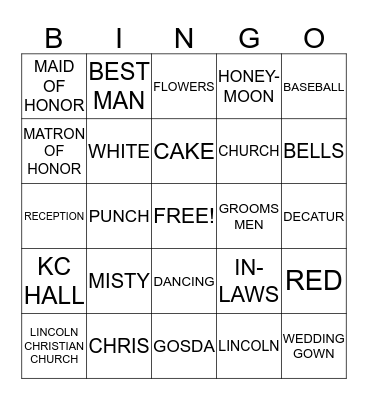 BRIDAL BINGO Card