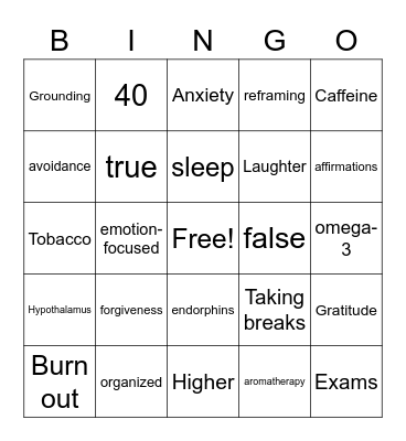 Coping Skills Bingo Card