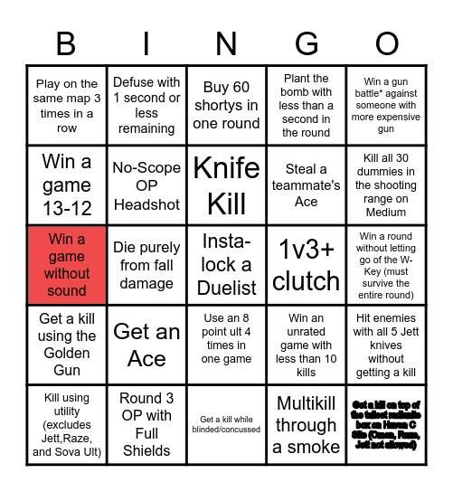 Valorant Bingo Card