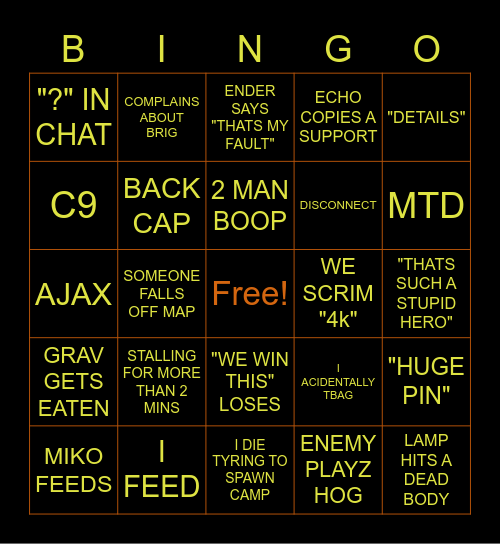 skrims Bingo Card