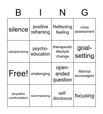 Counseling Microskills Bingo Card
