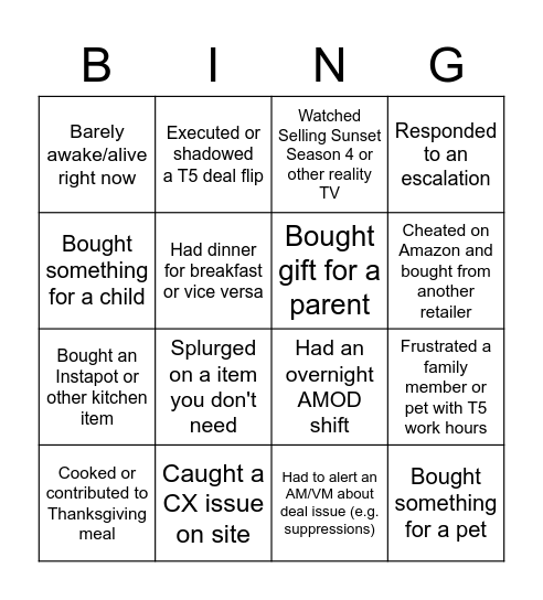 T5 Survivor Bingo Card