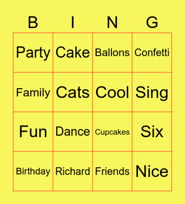Richard's Birthday Bingo Card
