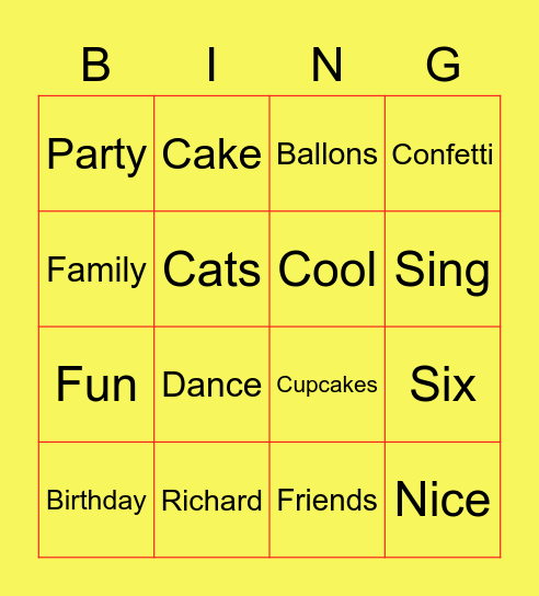 Richard's Birthday Bingo Card
