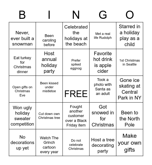 Holiday Bingo Card