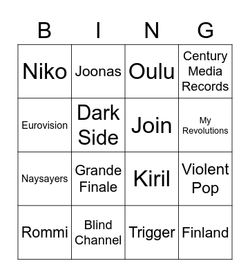 Blind Channel Bingo Card