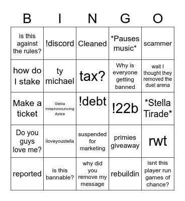 Stellas Stream Bingo Card