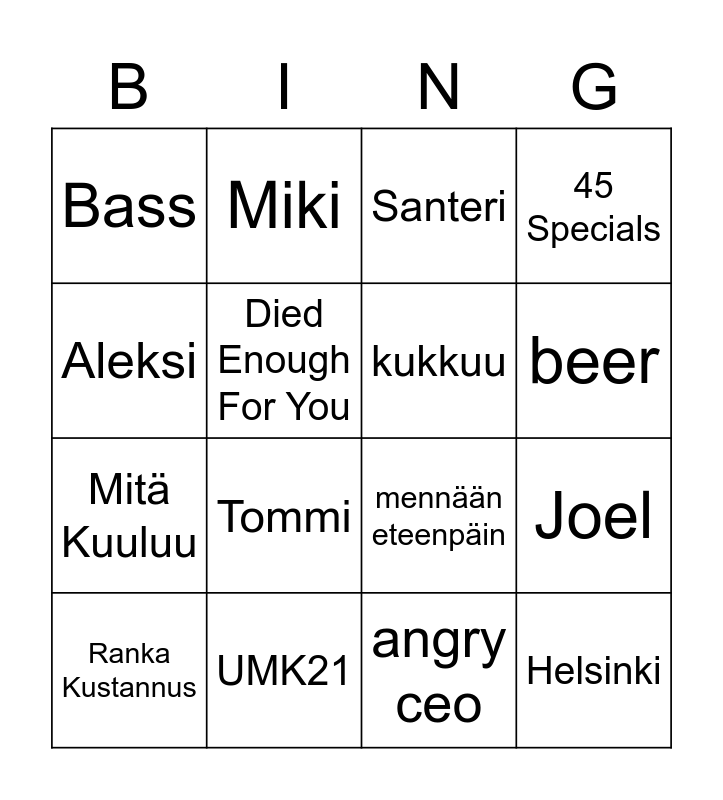 Blind Channel Bingo Card