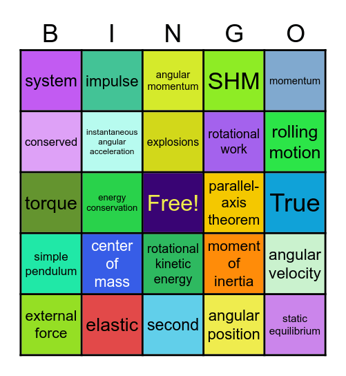 Test 2 PHYS 1011! Bingo Card