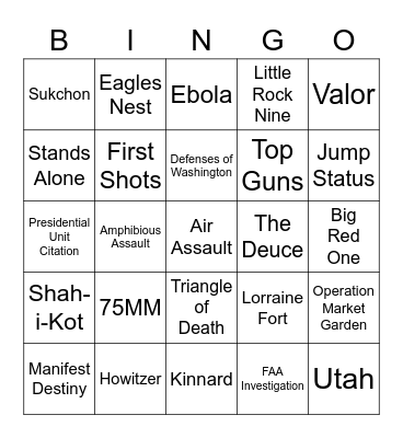 101st Airborne Division History Bingo Card