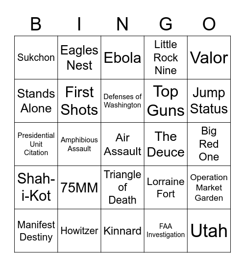 101st Airborne Division History Bingo Card