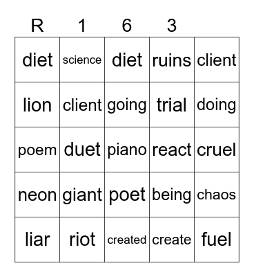 Red 163 Bingo Card