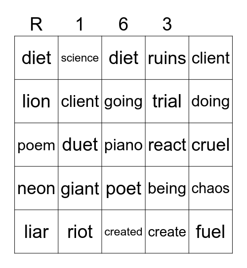Red 163 Bingo Card