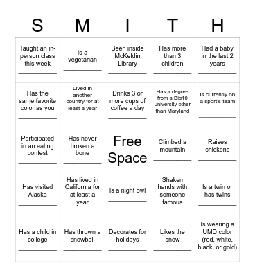 Smith Bingo 2021 Bingo Card