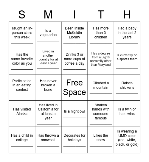Smith Bingo 2021 Bingo Card