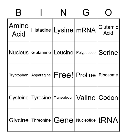 Protein TASK Bingo Card