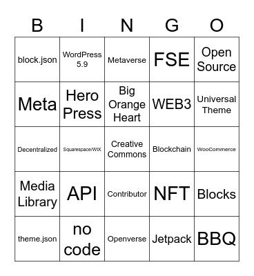 WordPress State of the Word 2021 Bingo Card