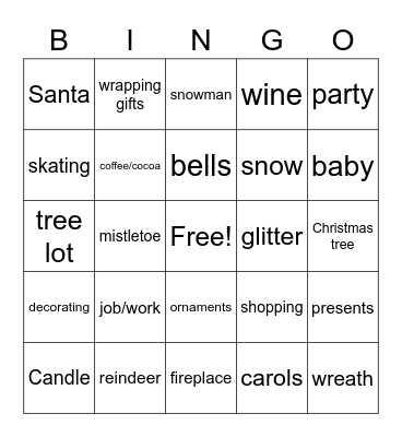 Hallmark Christmas Bingo Card