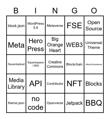 WordPress State of the Word 2021 Bingo Card