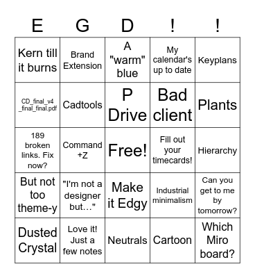 EGD Bingo Card
