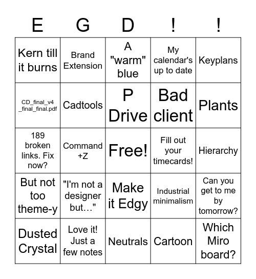 EGD Bingo Card