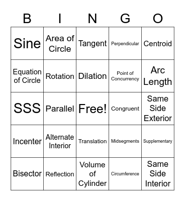 Geometry Bingo Card