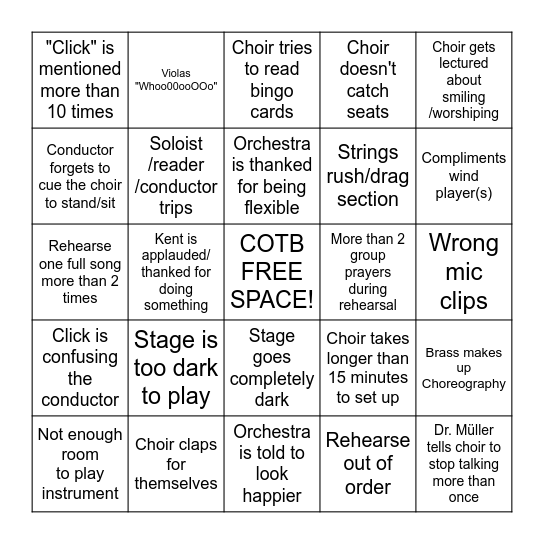 COTB ORCHESTRA BINGO! Bingo Card