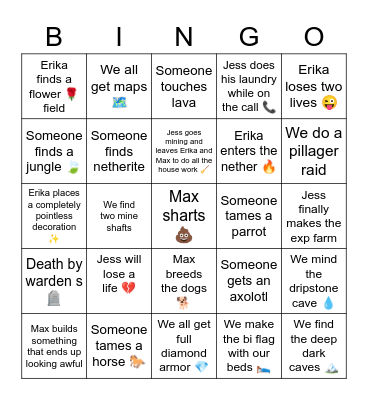 Minecraft House Hardcore Challenge Bingo Card