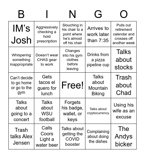 Andy Bingo Card