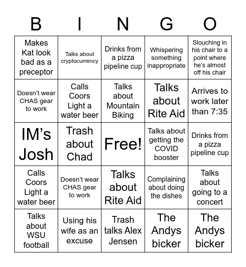 Andy Bingo Card