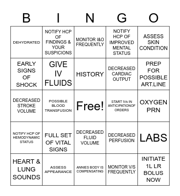 SHOCK Bingo Card