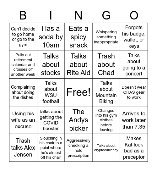 Andy Bingo Card