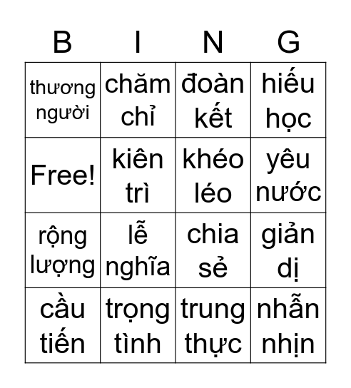 Chính tả - Con người Việt Nam Bingo Card
