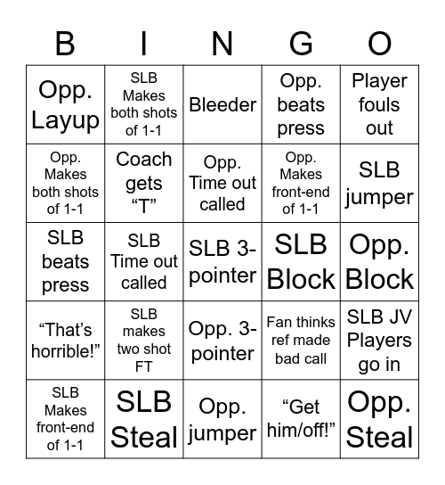 Basketball Bingo Card