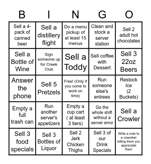 Barley Creek Bingo Card