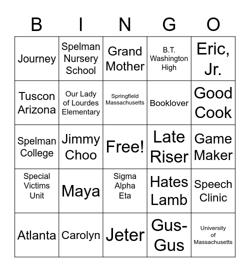 Nana Bingo Card