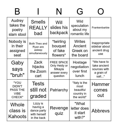 Mr. Fowler's World History (E) Bingo Card