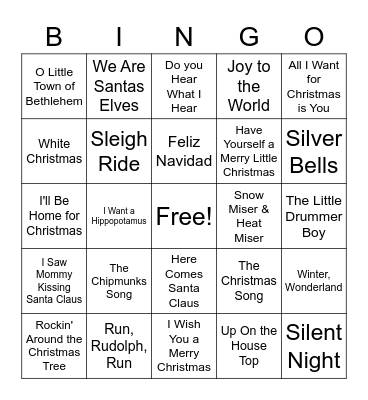 Christmas Songs Bingo Card