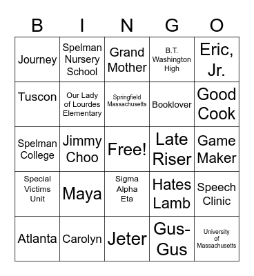 Nana Bingo Card