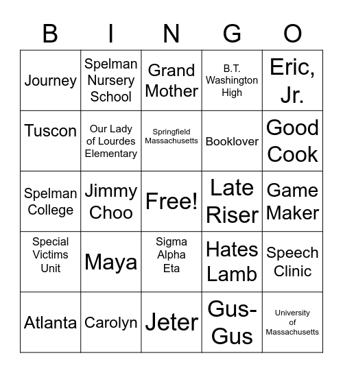 Nana Bingo Card