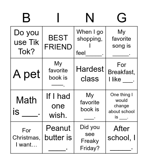 CONVERSATION Bingo Card