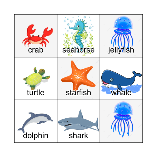 Ocean Animals Bingo Card