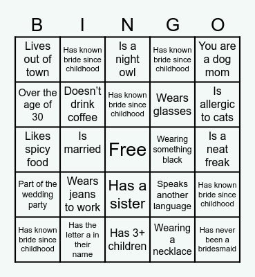 Bachelorette Bingo Card